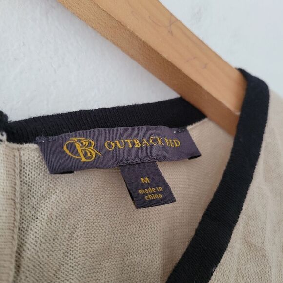 Outback Red Linen Blend Tie Back Tee Beige Black Short Sleeve M Knit - Picture 6 of 7